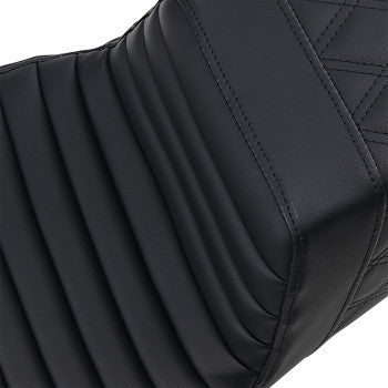 SADDLEMEN Step-Up Seat - Front Tuck-n-Roll/Rear Lattice Stitch - Black - Touring '08-24