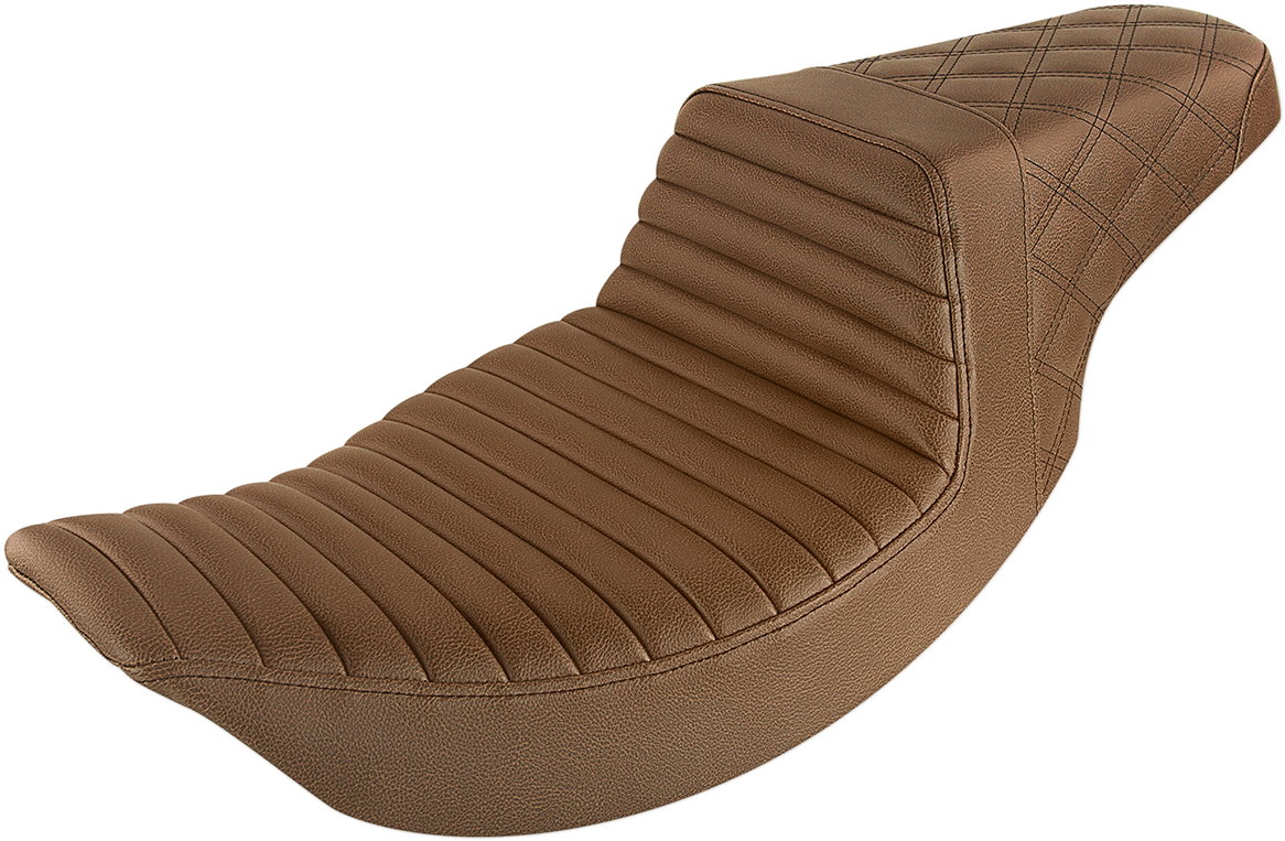 SADDLEMEN Step-Up Seat - Front Tuck-n-Roll/Rear Lattice Stitch - Brown - Touring '97-'07