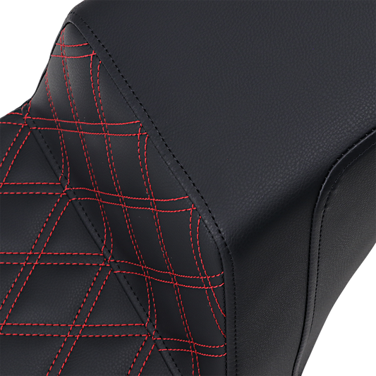 SADDLEMEN Step-Up Seat - Front Lattice Stitch - Red Stitching - Black - Softail '18-'22