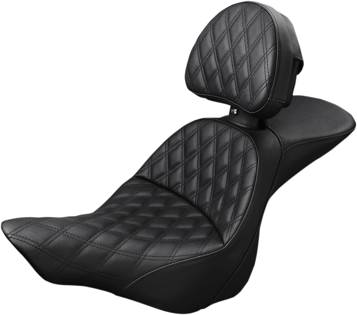 SADDLEMEN Explorer Seat - Lattice Stitched - with Backrest - Softail '13-'17