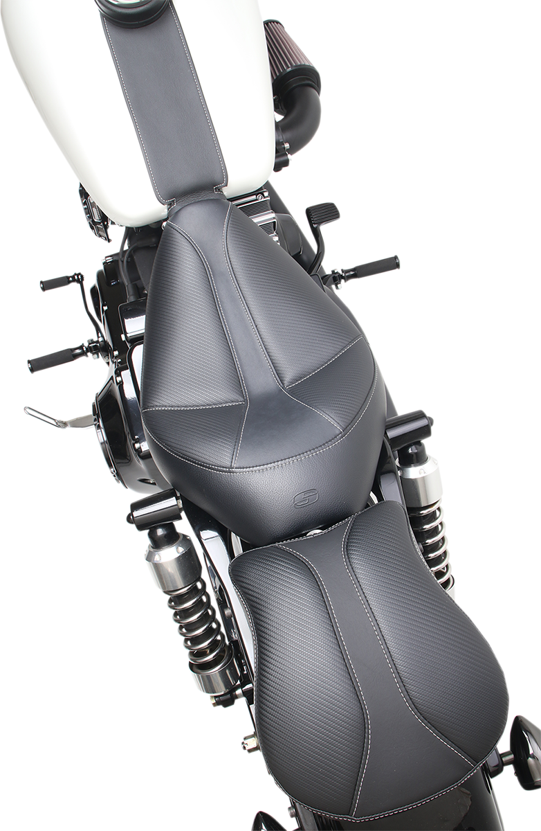SADDLEMEN Dominator Solo Seat - w/o Backrest- Black Carbon Fiber w/ Gray Stitching - Dyna '96-'03