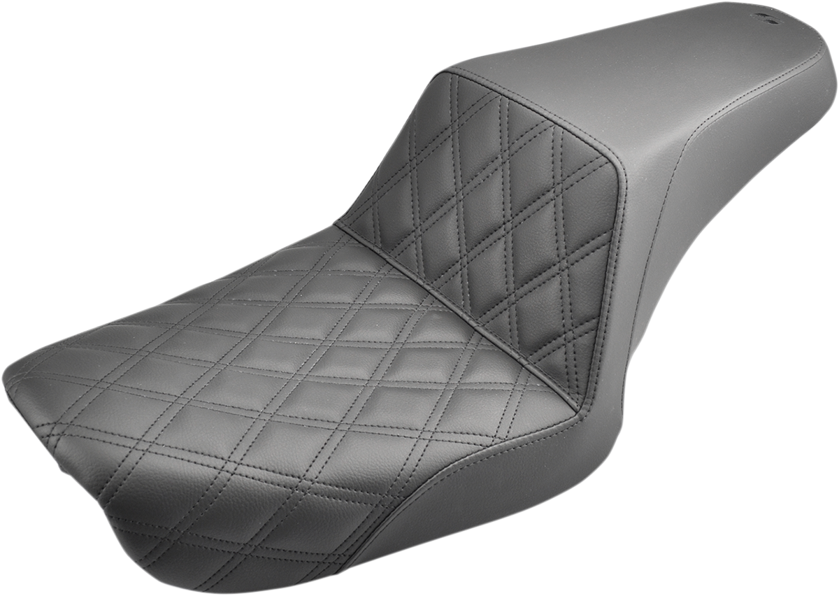 SADDLEMEN Step-Up Seat - Front Lattice Stitch - Black - Dyna '04-'05