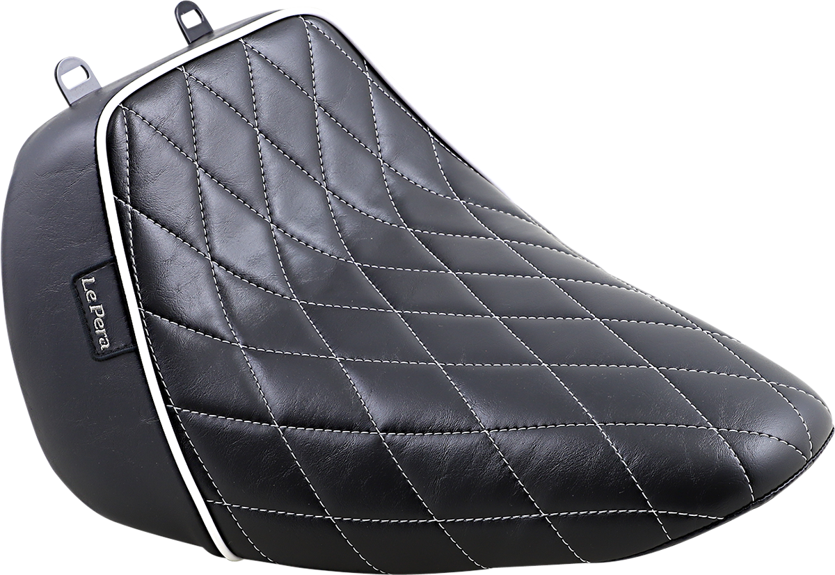 LE PERA Bare Bones Solo Seat - Diamond Stitch w/ White Stitching/Piping - Black - Softail '18-'23
