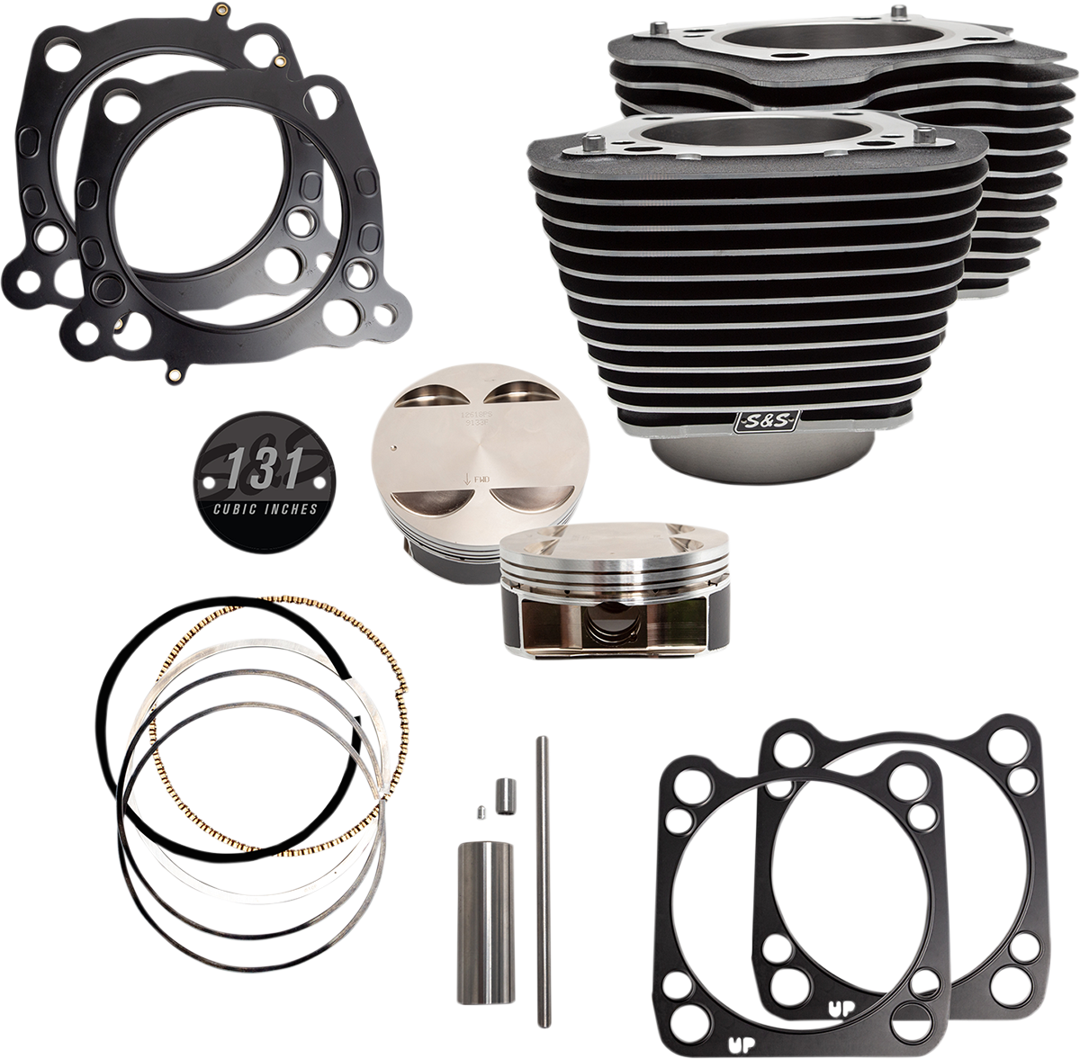 S&S CYCLE Cylinder & Piston Kit - 131" - Wrinkle Black with Highlighted Fins - M8