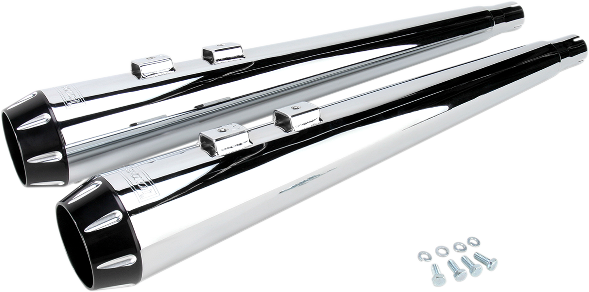 BASSANI XHAUST Megaphone Mufflers - Chr/Blk - Fluted - Performance Baffle - '95-'16 TOURING MODELS