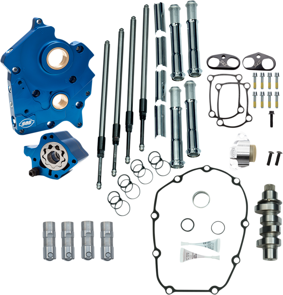 S&S CYCLE Cam Chest Kit with Plate - Chain Drive - Water Cooled - 475 Cam - Chrome Pushrods - M8