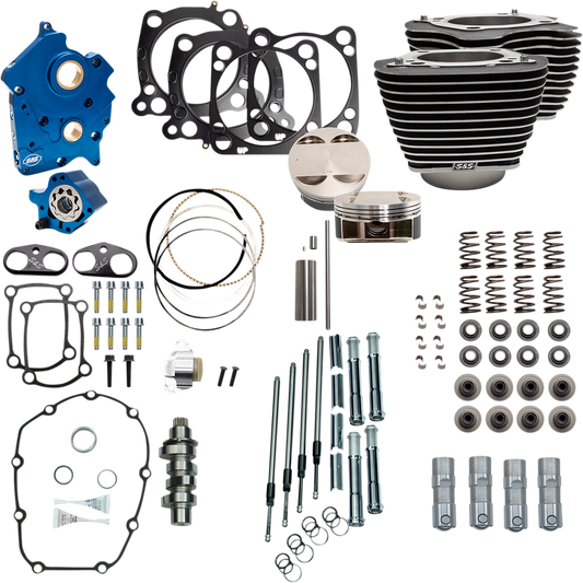 S&S CYCLE 128" Power Package Engine Performance Kit - Chain Drive - Wrinkle Black with Highlighted Fins