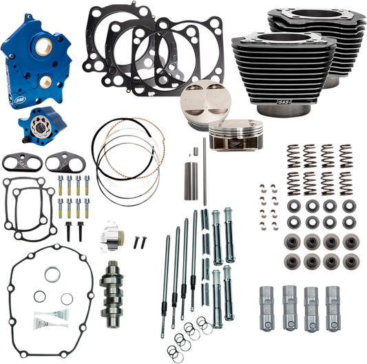 S&S CYCLE 128" Power Package Engine Performance Kit - Chain Drive - Black Granite with Highlighted Fins