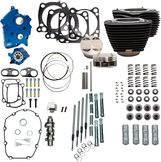 S&S CYCLE 128" Power Package Engine Performance Kit - Chain Drive - Wrinkle Black with Non-Highlighted Fins