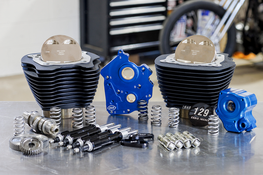 S&S CYCLE 129" Power Package Engine Performance Kit - Gear Drive - Oil Cooled - Non-Highlighted Fins - M8