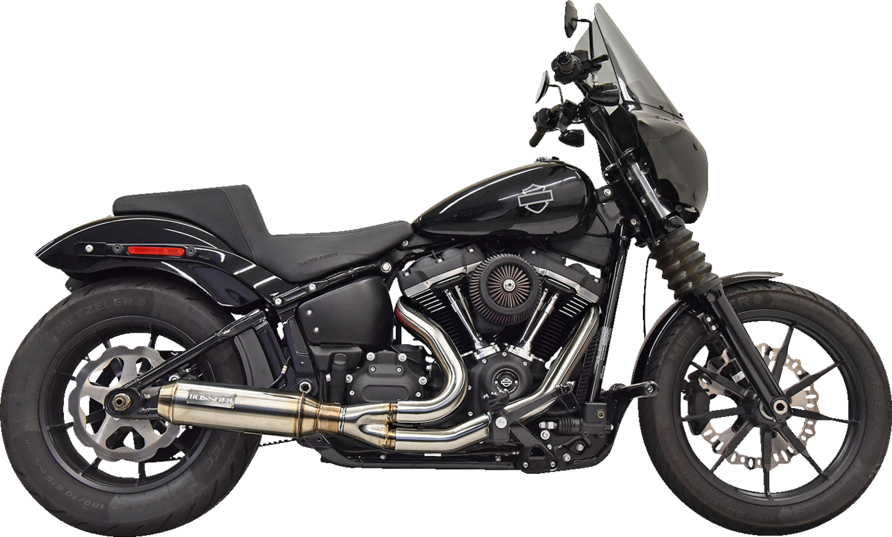 BASSANI XHAUST 2-into-1 Super Bike Exhaust System with 4" Muffler - Stainless Steel - 2018-2023 SOFTAIL MODELS