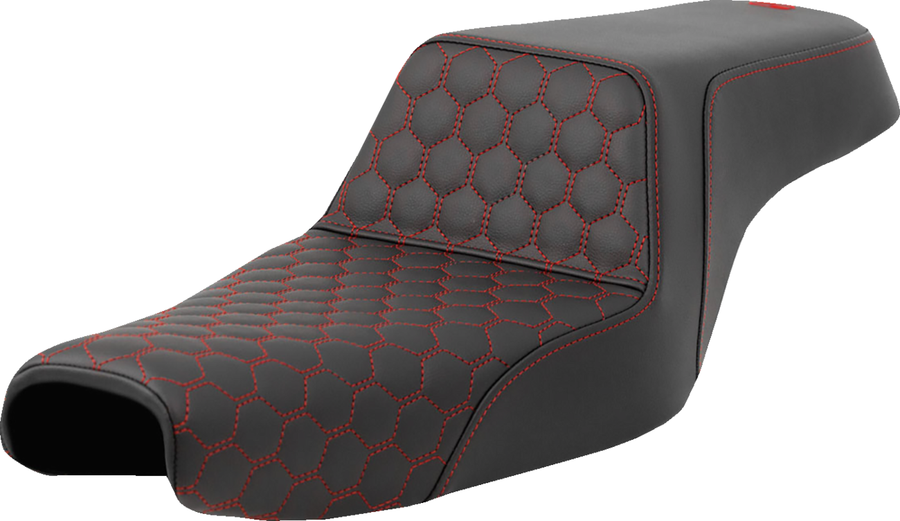 SADDLEMEN Step-Up Seat - Honeycomb - Red Stitching - 3.3 Gal Tank - Sportster '04-'22