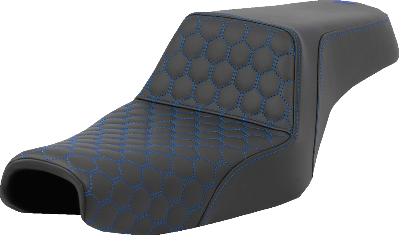 SADDLEMEN Step-Up Seat - Honeycomb - Blue Stitching - 3.3 Gal Tank - Sportster '04-'22