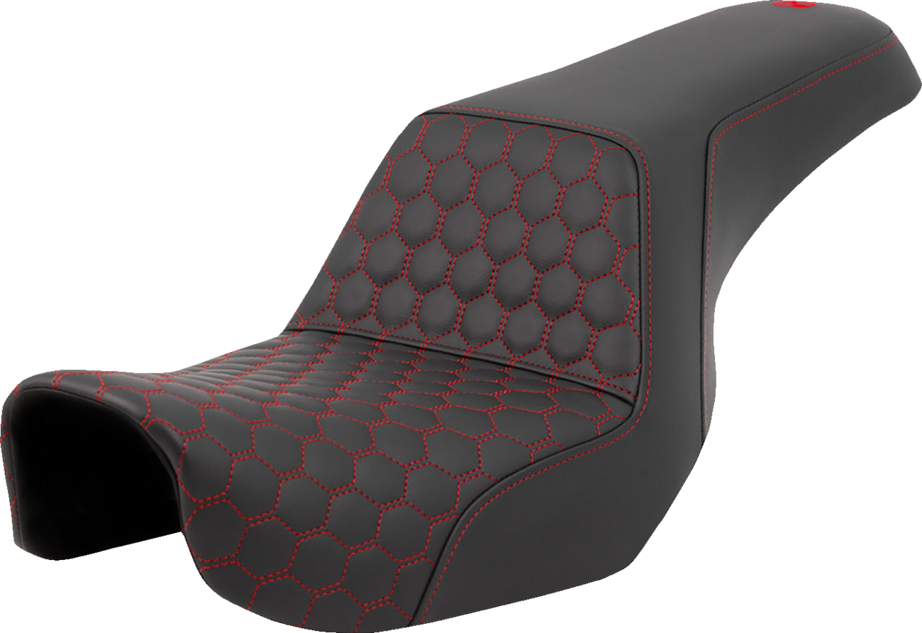 SADDLEMEN Step-Up Seat - Honeycomb - Red Stitching - Dyna '06-'17