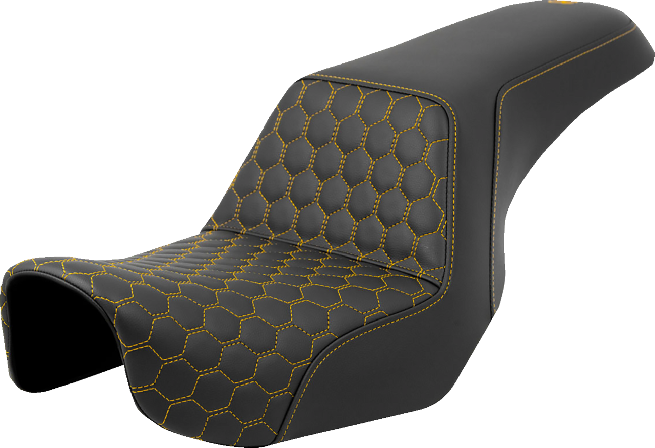 SADDLEMEN Step-Up Seat - Honeycomb - Gold Stitching - Dyna '06-'17