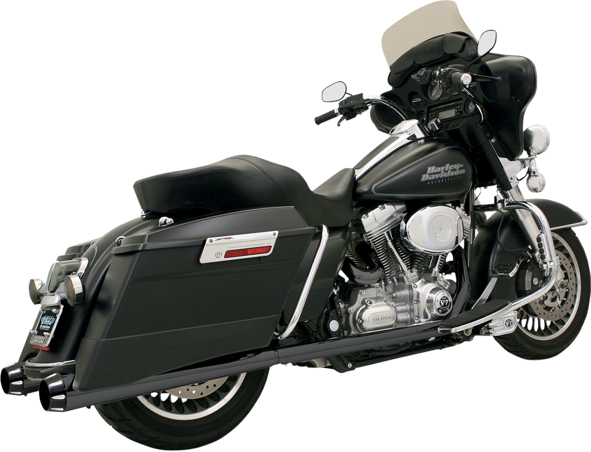BASSANI XHAUST Megaphone Mufflers - Blk/Blk - Fluted - Performance Baffle - '95-'16 TOURING