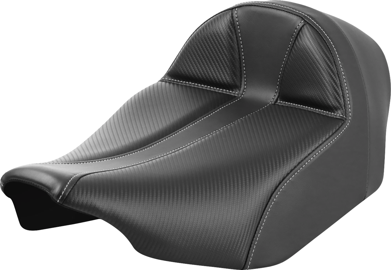 SADDLEMEN Dominator Solo Seat - Black Carbon Fiber w/ Gray Stitching - Extended Reach - Touring '23.5-'25