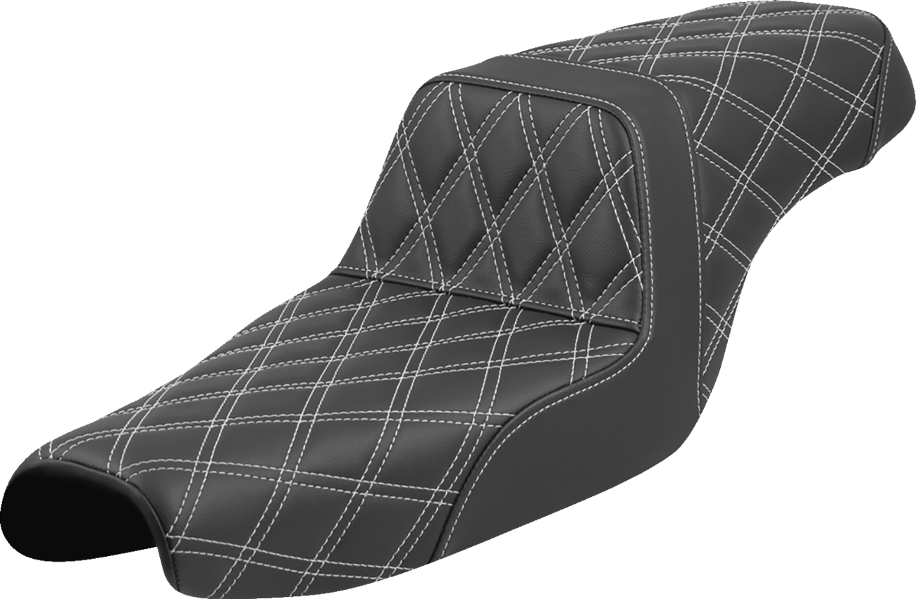 SADDLEMEN Step-Up Seat - Lattice Stitch - White Stitch - Sportster '04-'22