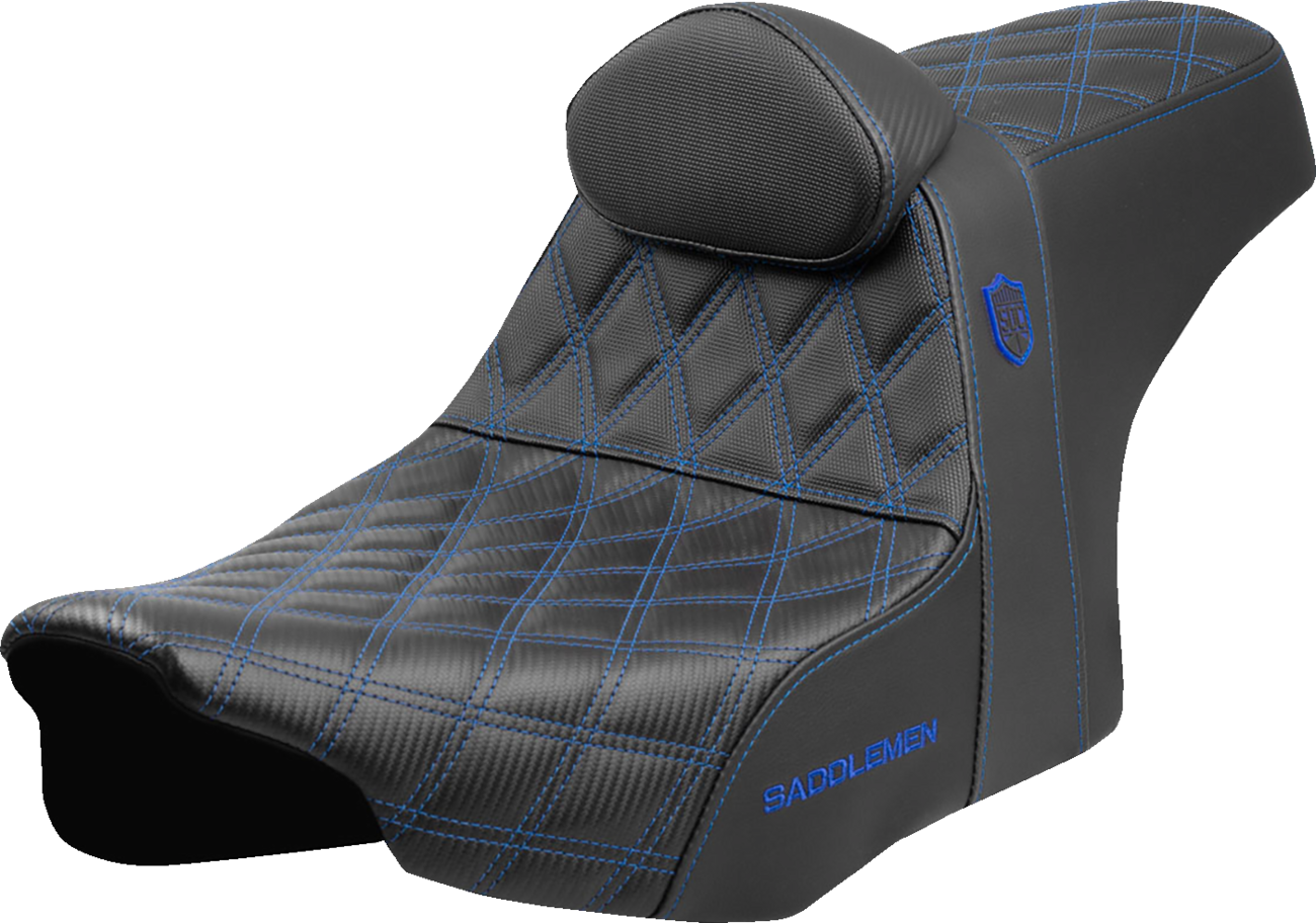 SADDLEMEN Pro Series SDC Performance Grip Seat - Blue Stitching - w/ Backrest - Touring '23.5-'24