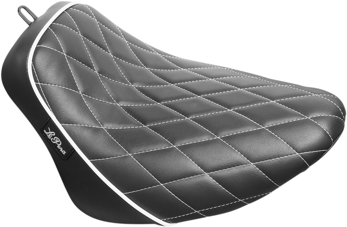 LE PERA Bare Bones Solo Seat - Diamond Stitch w/ White Stitching/Piping - Black - Softail '18-'23