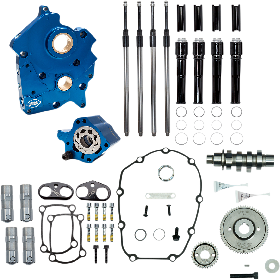 S&S CYCLE Cam Chest Kit with Plate - Gear Drive - Oil Cooled - 465 Cam - Black Pushrods - M8