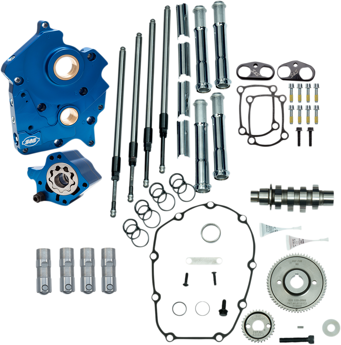 S&S CYCLE Cam Chest Kit with Plate - Gear Drive - Oil Cooled - 475 Cam - Chrome Pushrods M8