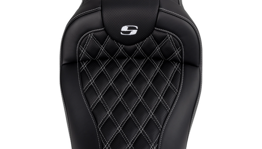 SADDLEMEN Roadsofa™ Seat - with Backrest - White Stitch - FL '08-'23