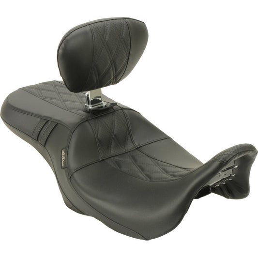 LE PERA Outcast GT Seat - 2-Up - With Backrest - Black Double Diamond - Perforated - Touring '08-'23