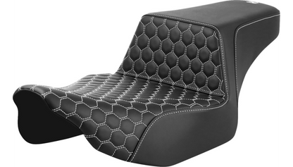 SADDLEMEN Step-Up Seat - Extended Reach - Front Honeycomb - White Stitch - Touring '23.5-'25