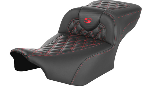 SADDLEMEN Roadsofa™ Extended Reach Seat - without Backrest - Lattice Stitch - Red Stitch - Touring '23.5-'25