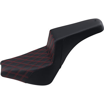 SADDLEMEN Step-Up Seat - Front Lattice Stitch - Red Stitching - Black - Softail '18-'22