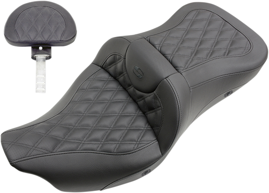 SADDLEMEN Roadsofa™ Seat - with Backrest - Full Lattice Stitch - Heated - Touring '08-'24