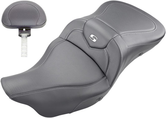 SADDLEMEN Roadsofa Seat - Heated - Carbon Fiber - with Backrest - Black - '09-'25 TRI GLIDE, ULTRA CLASSIC, LIMITED