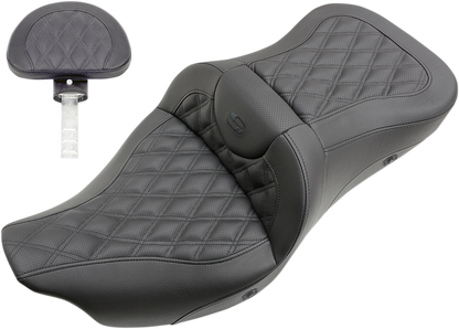 SADDLEMEN Roadsofa Seat - Heated - Full Lattice Stitch - with Backrest - Black - '09-'25 TRI GLIDE, ULTRA CLASSIC, LIMITED