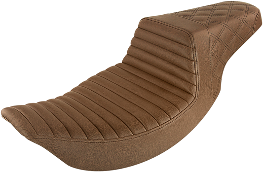 SADDLEMEN Step-Up Seat - Front Tuck-n-Roll/Rear Lattice Stitch - Brown - Touring '97-'07