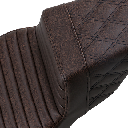 SADDLEMEN Step-Up Seat - Front Tuck-n-Roll/Rear Lattice Stitch - Brown - Touring '08-'24