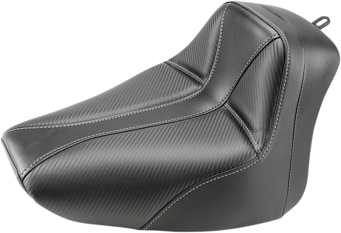SADDLEMEN Dominator Solo Seat - w/o Backrest - Black Carbon Fiber w/ Gray Stitching - Softail '00-'06