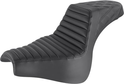SADDLEMEN Step-Up Seat - Front Tuck-n-Roll/Rear Lattice Stitch - Black - Softail '18-'23