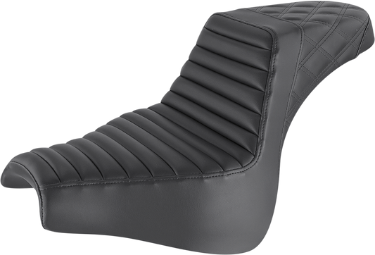 SADDLEMEN Step-Up Seat - Front Tuck-n-Roll/Rear Lattice Stitch - Black - Softail '18-'23