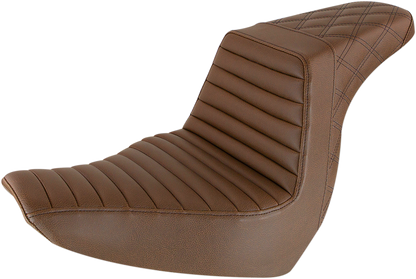 SADDLEMEN Step-Up Seat - Front Tuck-n-Roll/Rear Lattice Stitch - Brown - Softail '18-'24