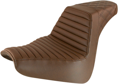 SADDLEMEN Step-Up Seat - Front Tuck-n-Roll/Rear Lattice Stitch - Brown - Softail '18-'20