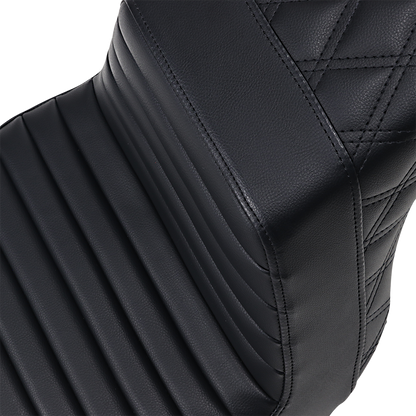 SADDLEMEN Step-Up Seat - Front Tuck-n-Roll/Rear Lattice Stitch - Black - Softail '13-'17