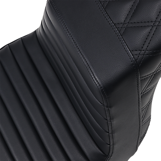 SADDLEMEN Step-Up Seat - Front Tuck-n-Roll/Rear Lattice Stitch - Black - Softail '13-'17