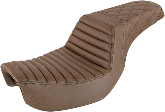 SADDLEMEN Step-Up Seat - Front Tuck-n-Roll/Rear Lattice Stitch - Brown - Dyna '06-'17