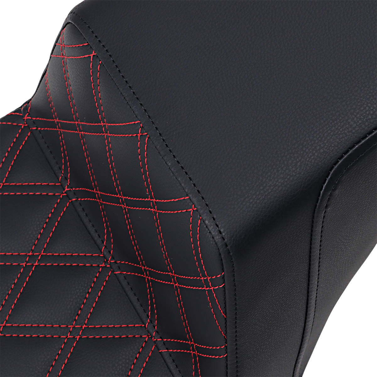 SADDLEMEN Step-Up Seat - Front Lattice Stitch - Red Stitching - Black - Softail '18-'22