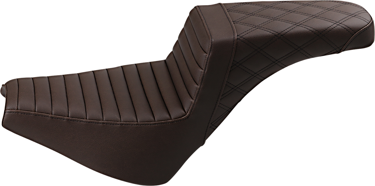 SADDLEMEN Step-Up Seat - Front Tuck-n-Roll/Rear Lattice Stitch - Brown - Softail '18-'24