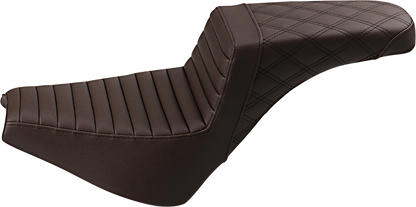 SADDLEMEN Step-Up Seat - Front Tuck-n-Roll/Rear Lattice Stitch - Brown - Softail '18-'24