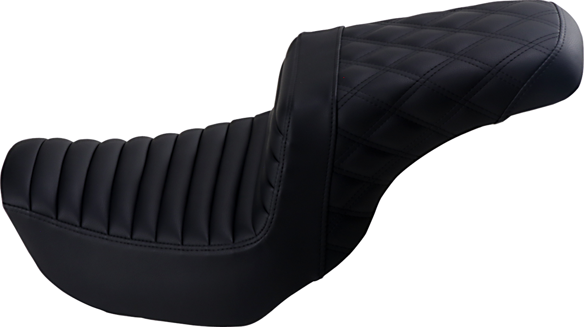 SADDLEMEN Step-Up Seat - Front Tuck-n-Roll/Rear Lattice Stitch - Black - Dyna '06-'17