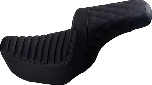 SADDLEMEN Step-Up Seat - Front Tuck-n-Roll/Rear Lattice Stitch - Black - Dyna '06-'17