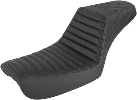 SADDLEMEN Step-Up Seat - Front Tuck-n-Roll/Rear Lattice Stitch - Black - Dyna '04-'05